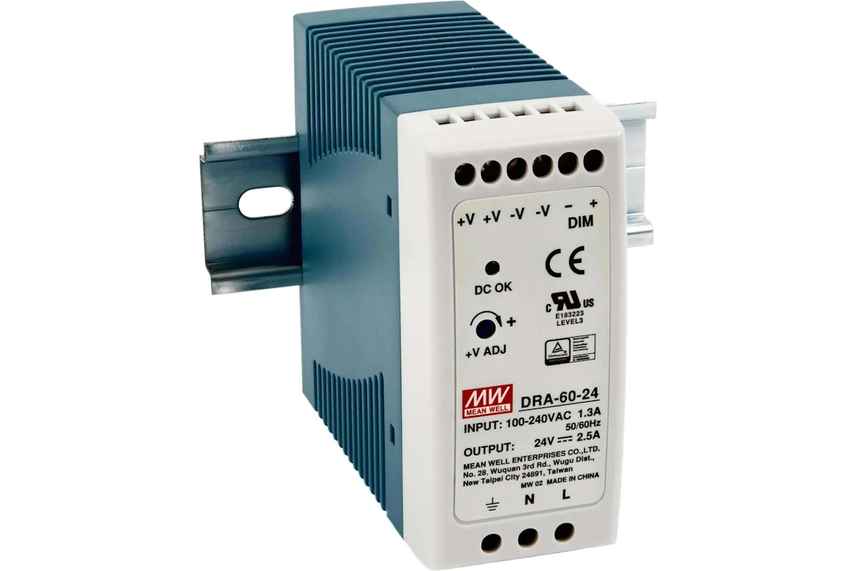 DRA-60-24 AC/DC Блок питания на DIN-рейку, 60Вт/24В, Mean Well