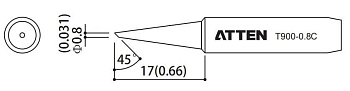 Жало паяльное T900-0.8C ATTEN Жало паяльное T900-0.8C ATTEN
