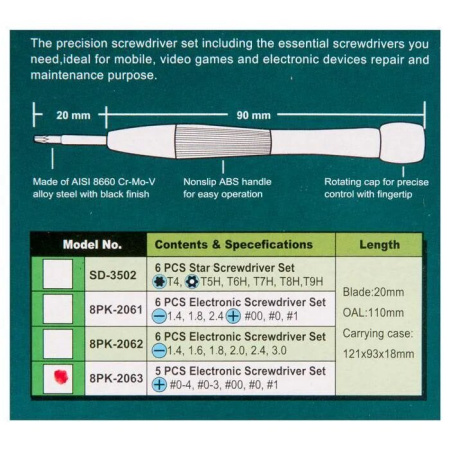 Набор отверток 8PK-2063 5шт, Pro'skit